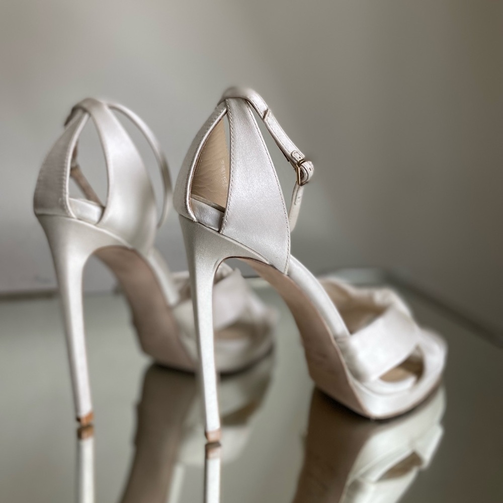 Jimmy Choo White Satin Heels - Picture 13 of 15